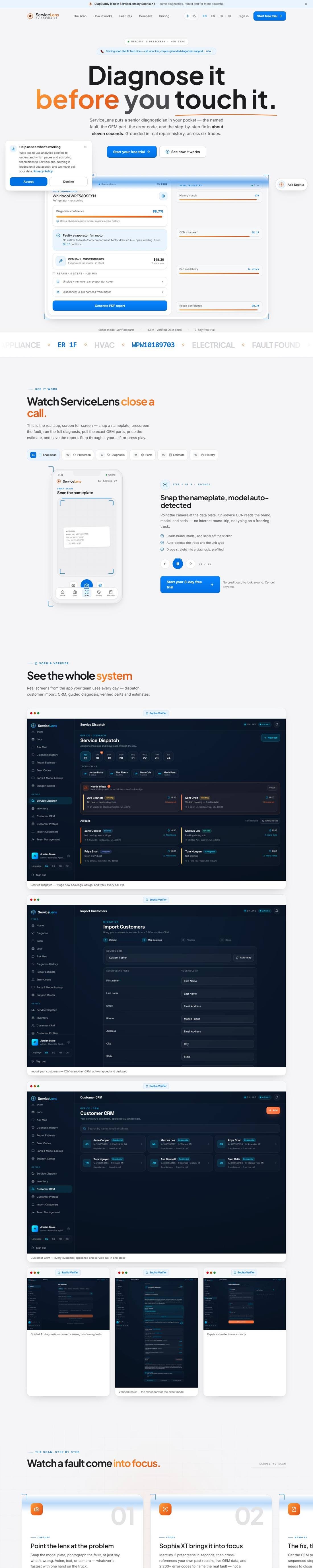 The public DiagBuddyGO site, full page on a laptop