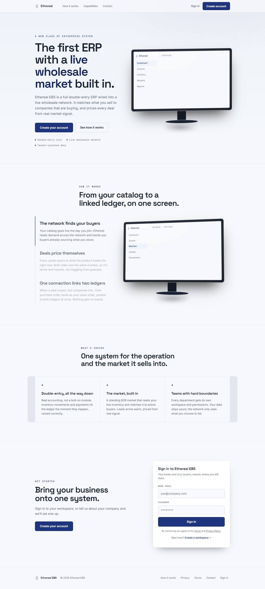The public Ethereal EBS site, full page on a laptop