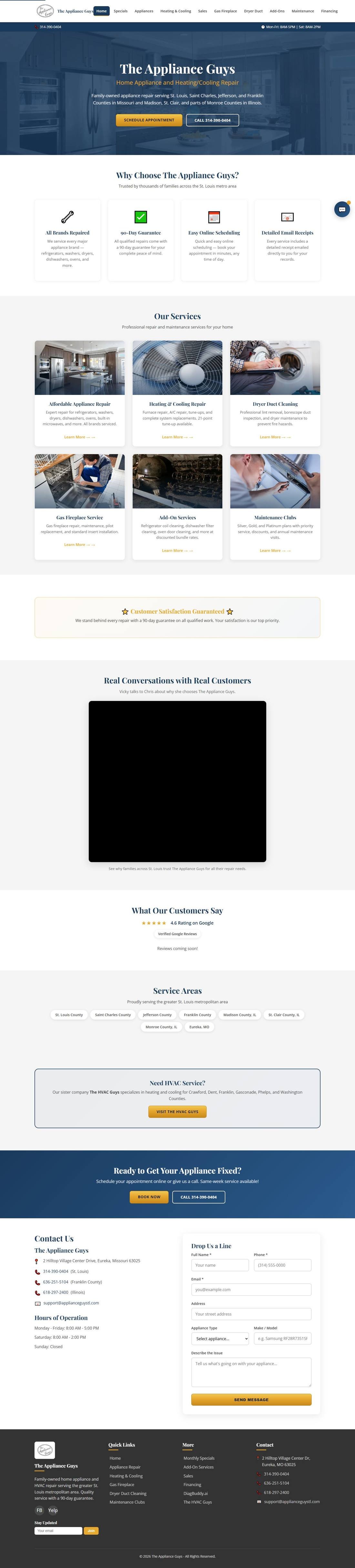 The public Fix Appliances Now site, full page on a laptop