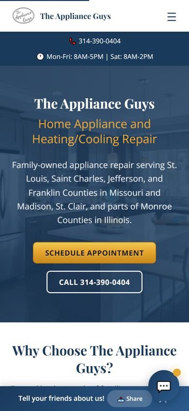 The public Fix Appliances Now site on a phone