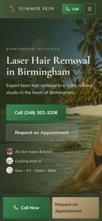 Summer Skin website on a phone