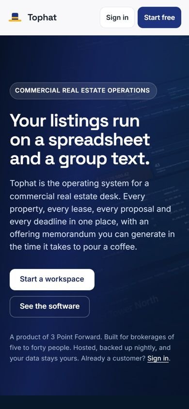 The public Tophat site on a phone