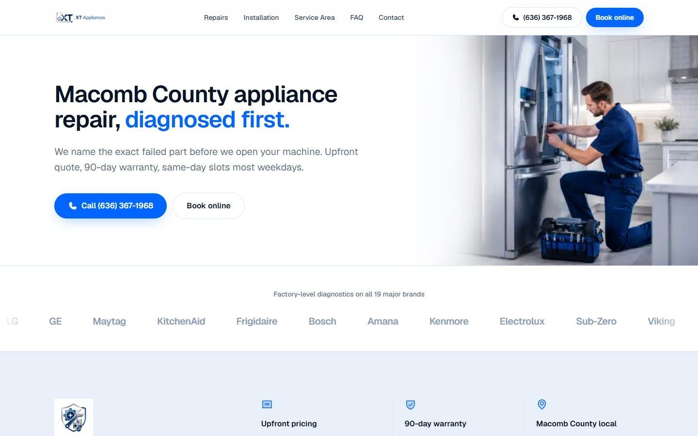 XT Appliances website on a laptop